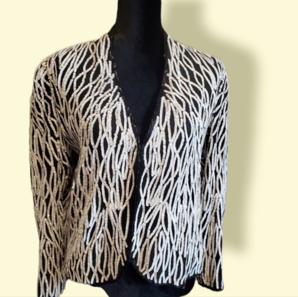 Albert Nipon Night Vintage Silk Sequin Evening Jacket Petite Medium